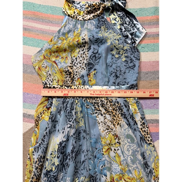 Y2K ICE Blue Floral + Leopard Print Halter Midi Dress Boho Coquette - Picture 5 of 6